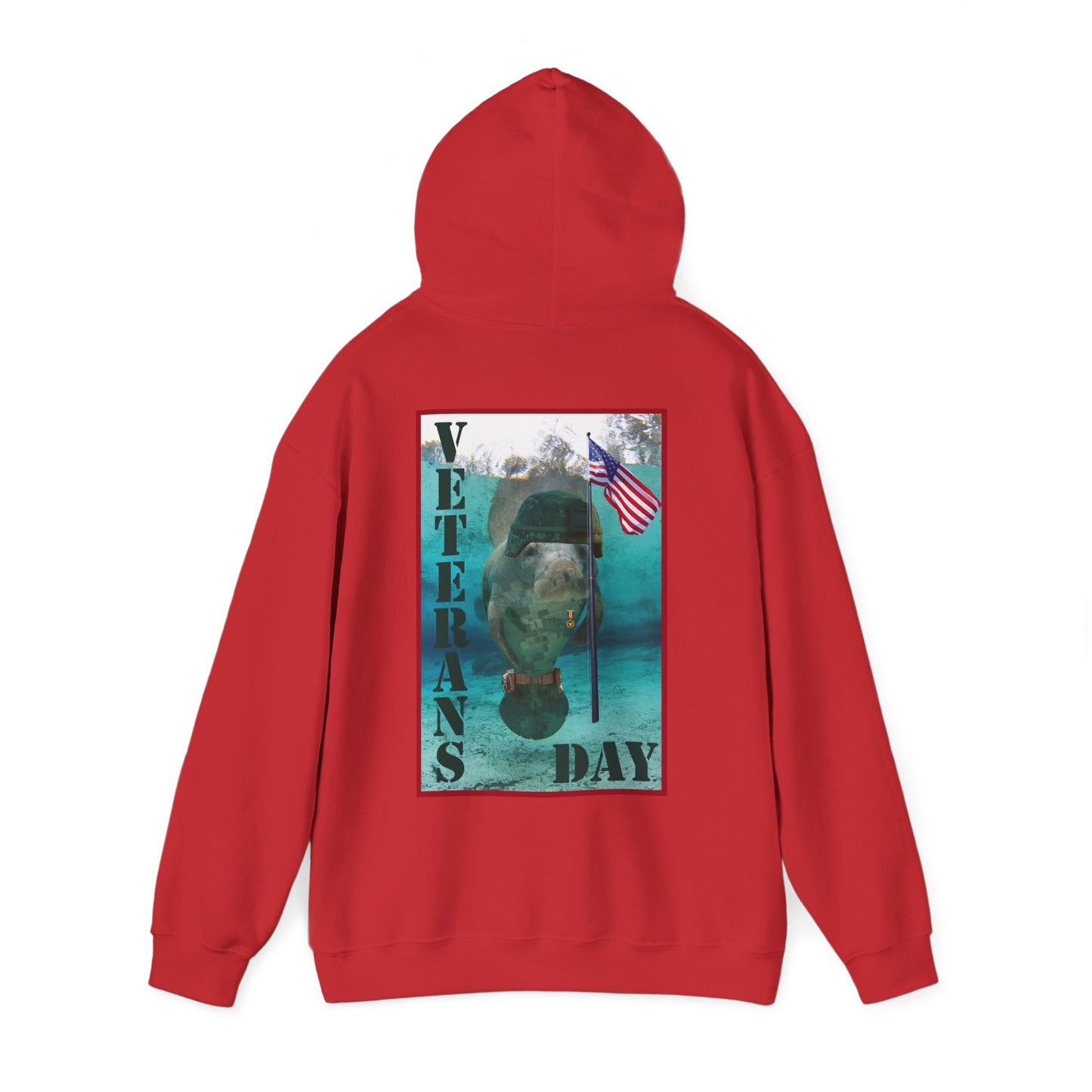 Veterans Day Manatee Hoodie, red hoodie back