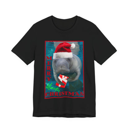 Merry Christmas Manatee Tee, black t-shirt