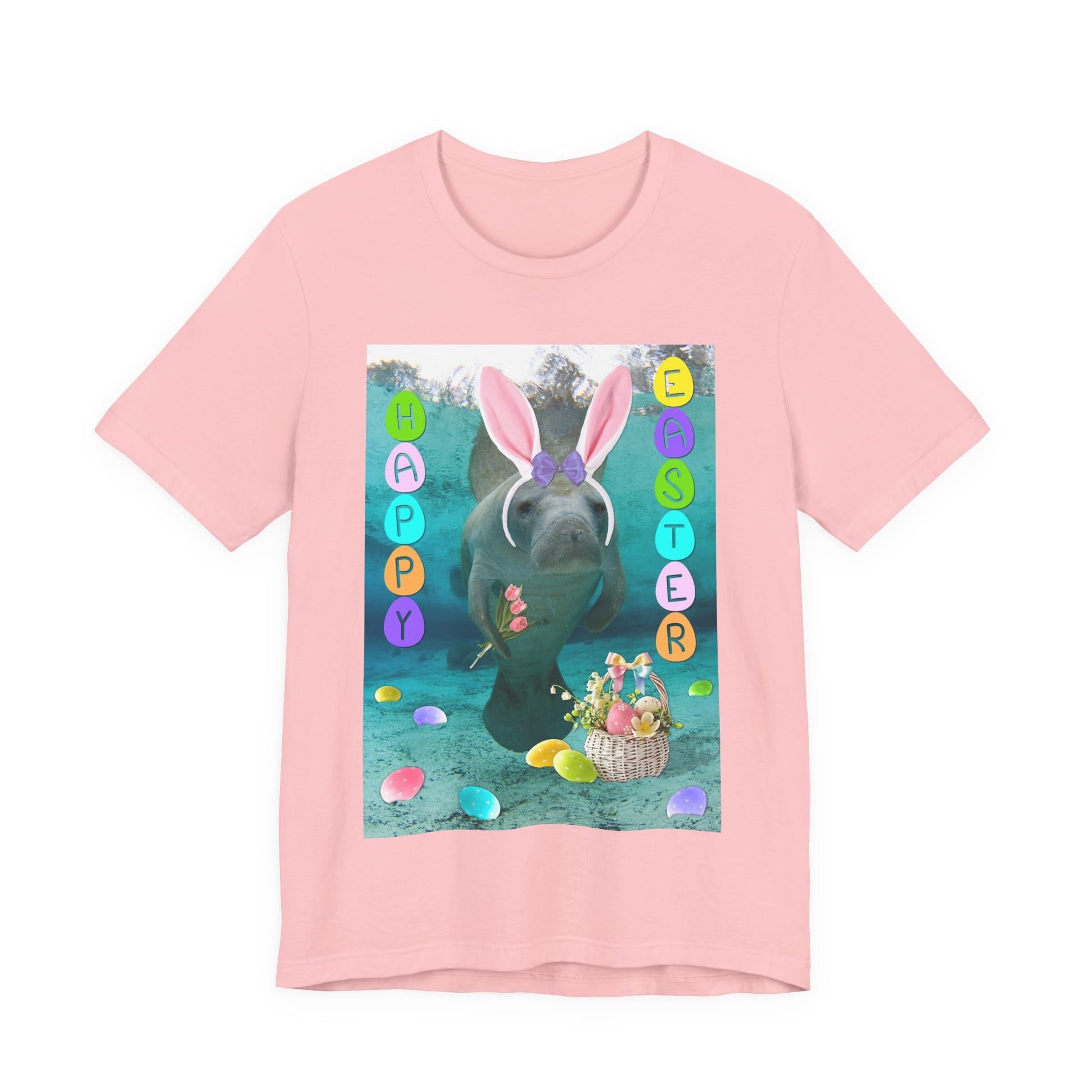 Happy Easter Manatee Tee, pink t-shirt