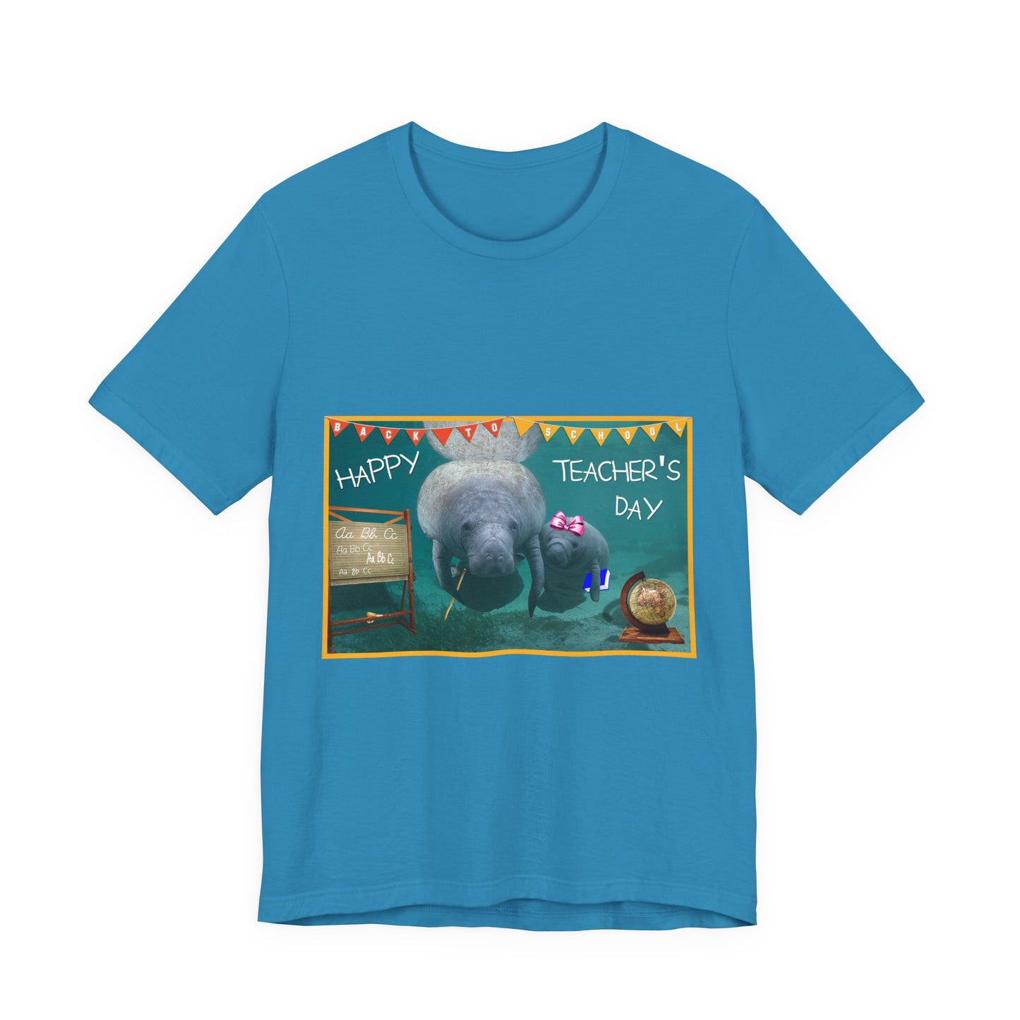 Happy Teacher's Day Manatee Tee, blue t-shirt front