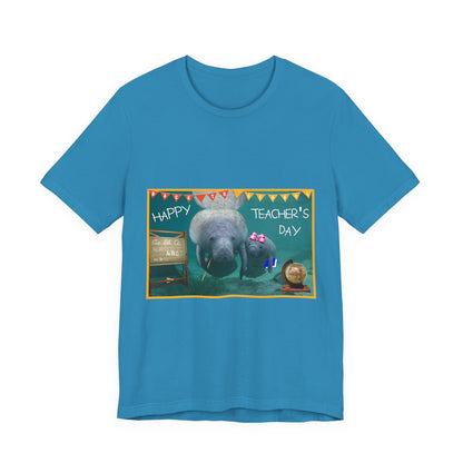 Happy Teacher's Day Manatee Tee, blue t-shirt front