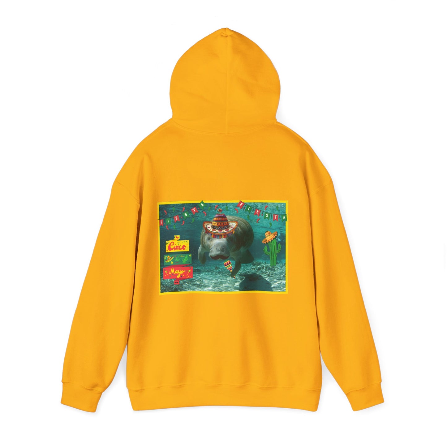 Happy Cinco de Mayo Manatee Hoodie, yellow hoodie back