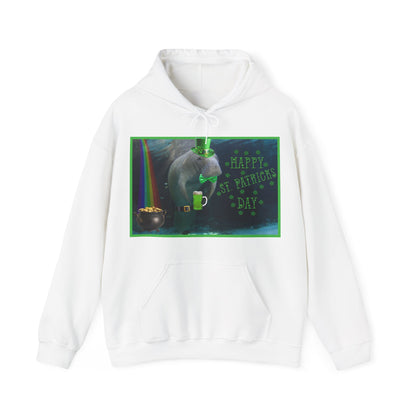 Happy St. Patrick's Day Manatee Hoodie, white hoodie front 
