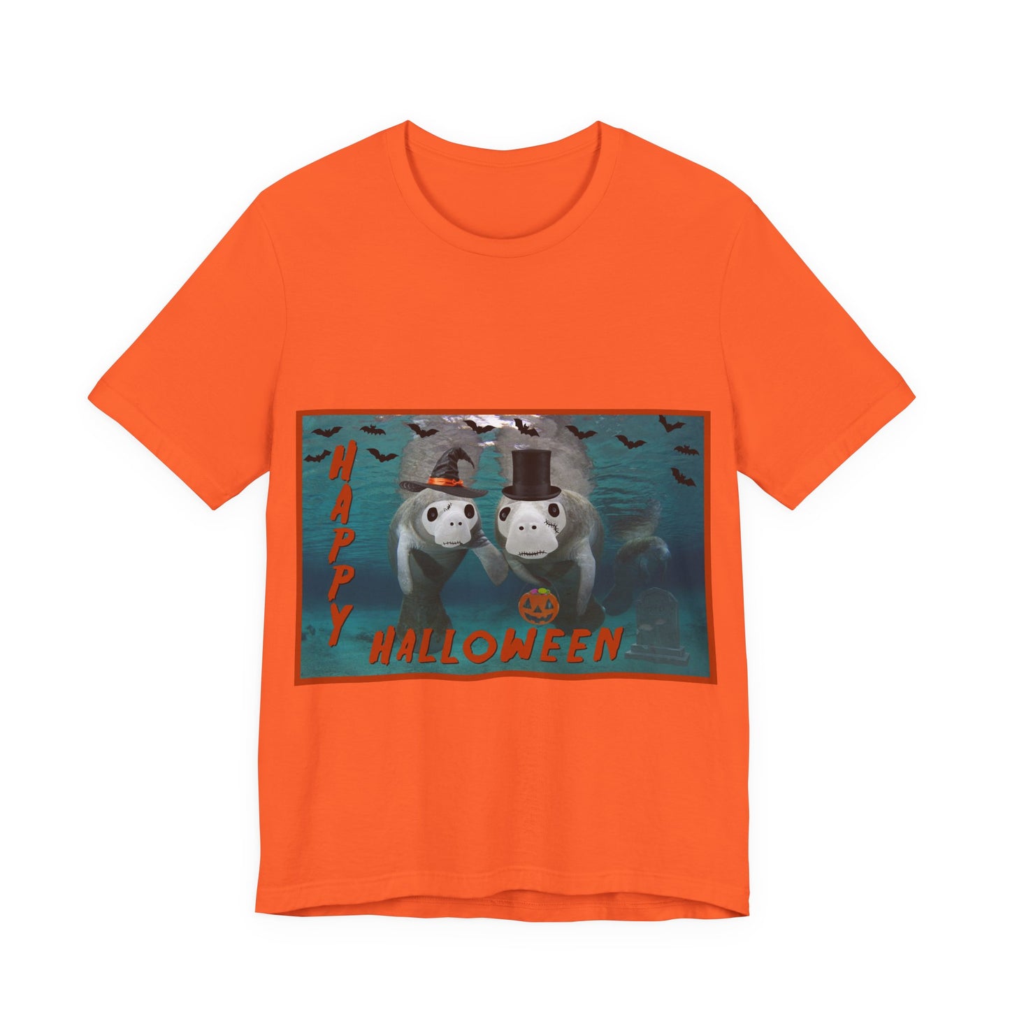 Happy Halloween Manatee Tee, orange t-shirt