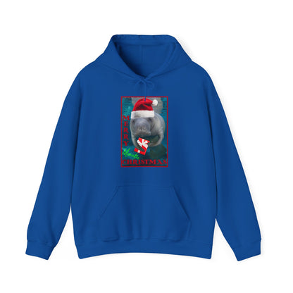 Merry Christmas Manatee Hoodie, blue hoodie front