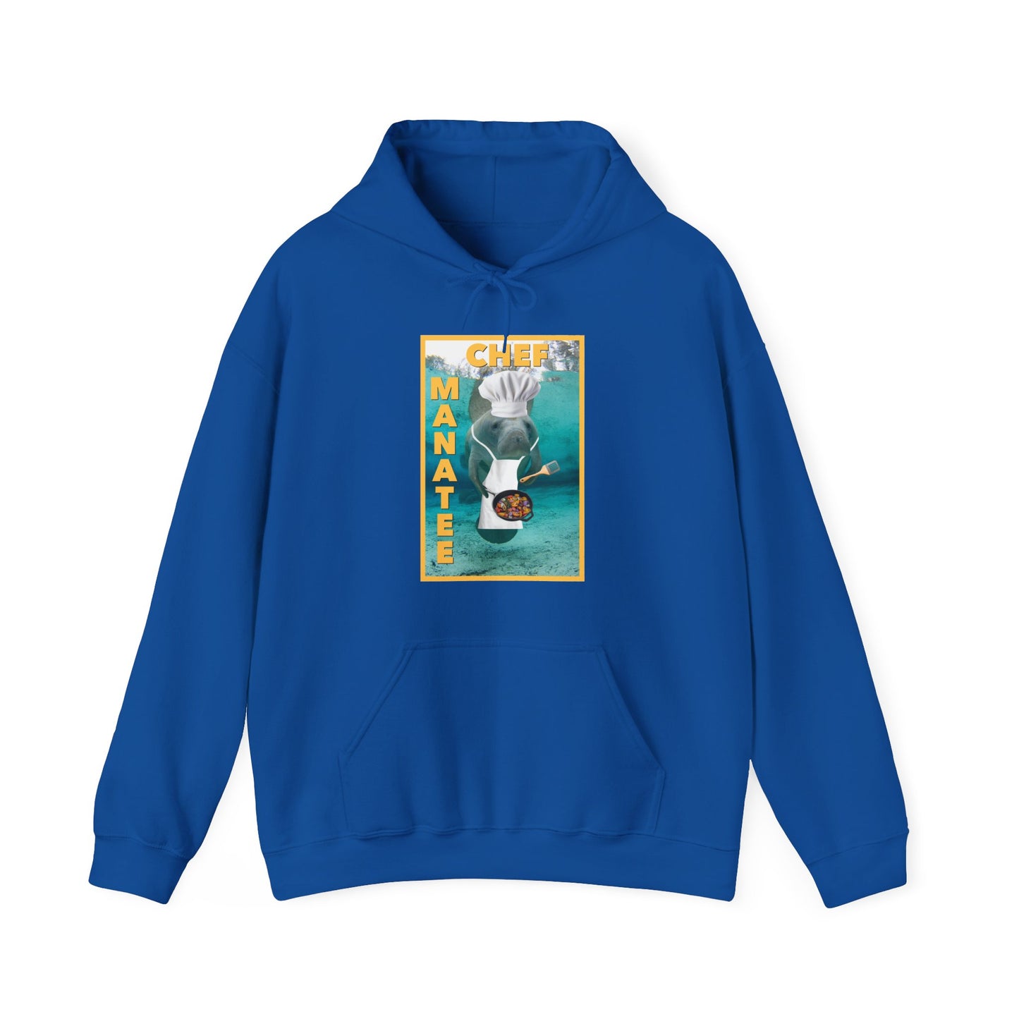 Chef Manatee Hoodie, blue hoodie front