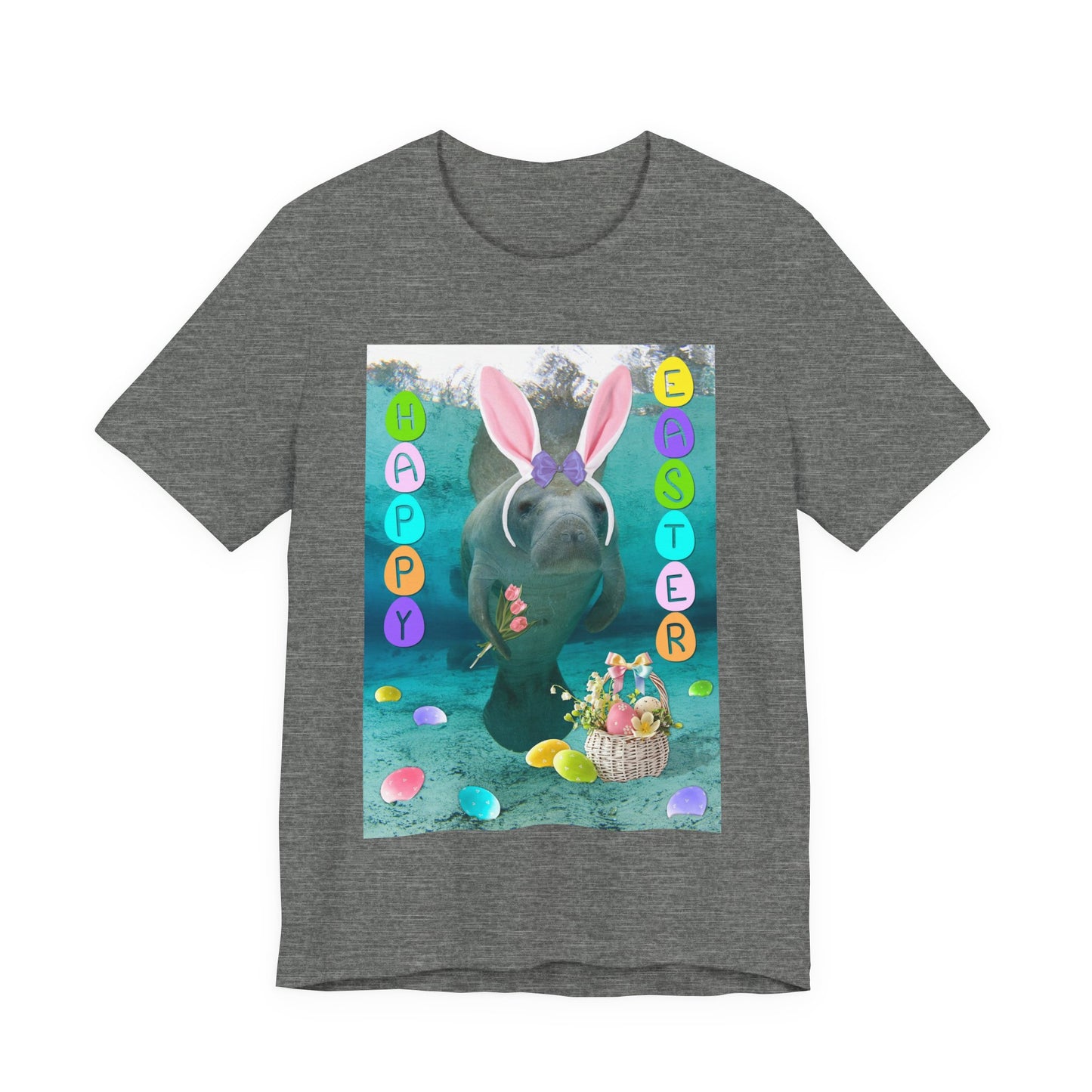 Happy Easter Manatee Tee, grey t-shirt