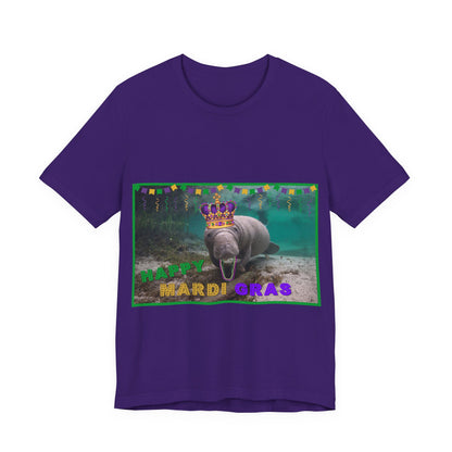 Happy Mardi Gras Manatee Tee, purple t-shirt