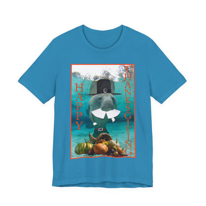 Happy Thanksgiving Manatee Tee, blue t-shirt
