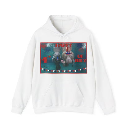 Happy 4th of July Manatee Hoodie, white hoodie front