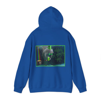 Happy St. Patrick's Day Manatee Hoodie, blue hoodie back