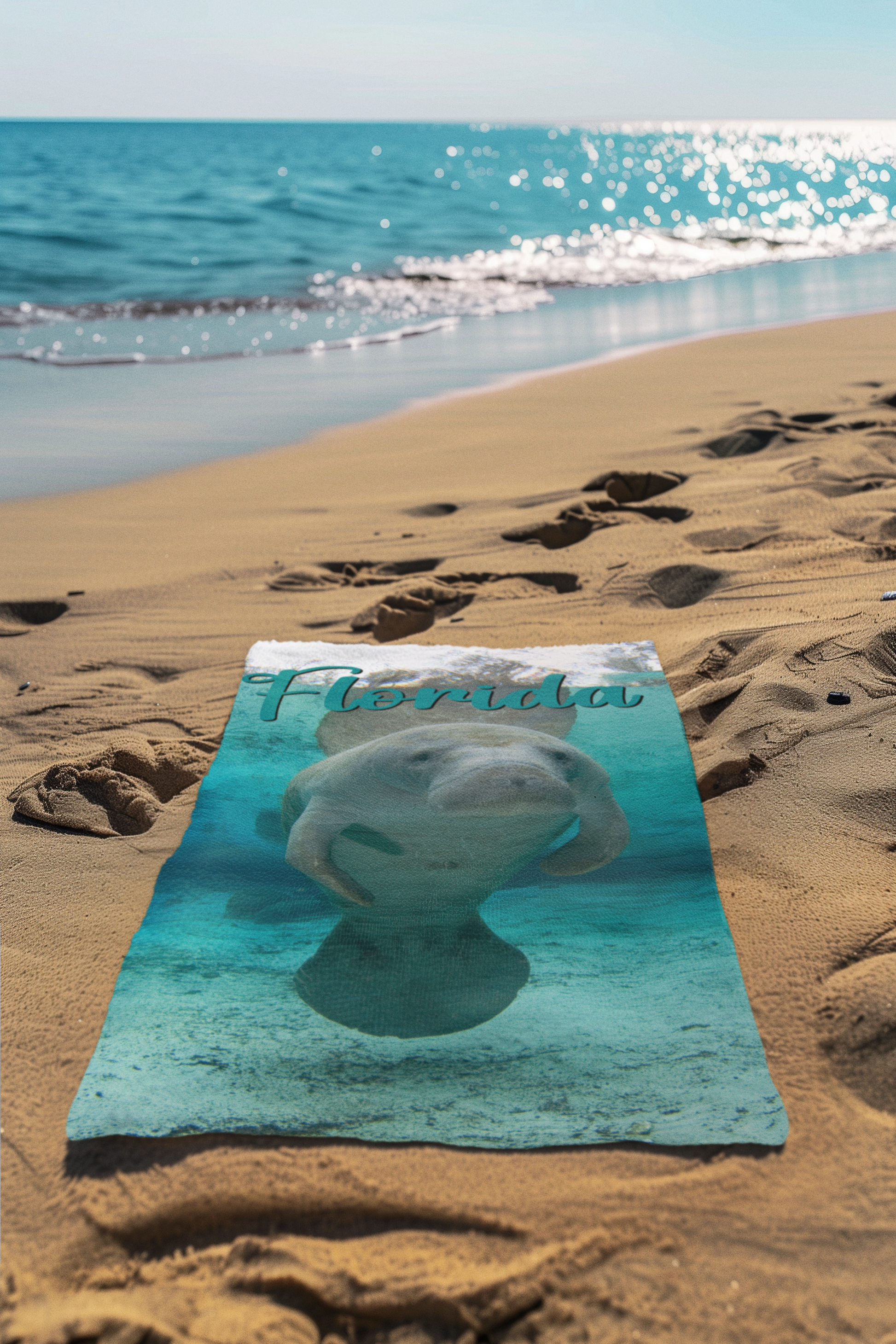 Cute Manatee Beach Towel, manatee beach towel on beach