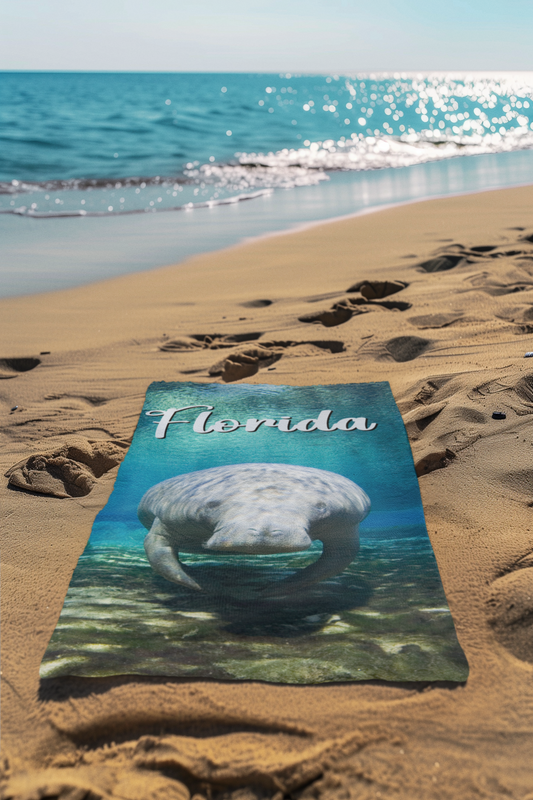 Gorgeous Manatee Beach Towel, beach towel on sand