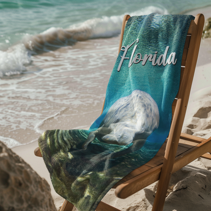 Gorgeous Manatee Beach Towel, beach towel on chair