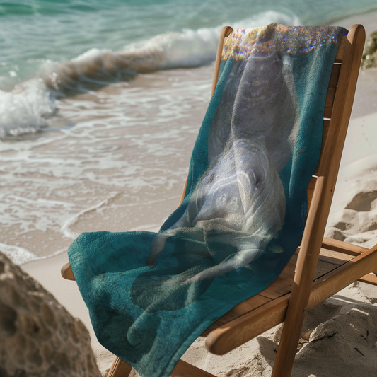 Serene Manatee Beach Towel, beach towel on chair