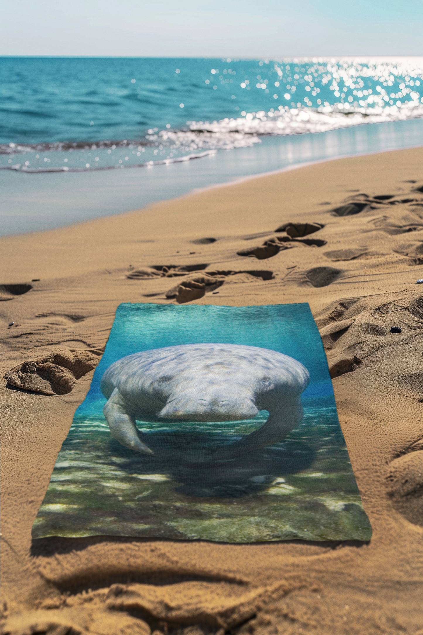 Wonderful Manatee Beach Towel, beach towel on sand