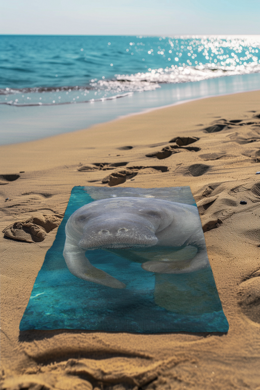 Precious Manatee Beach Towel, beach towel on sand