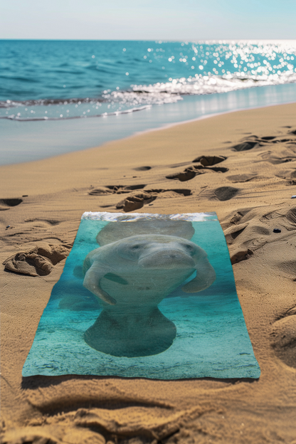 Graceful Manatee Beach Towel, beach towel on sand