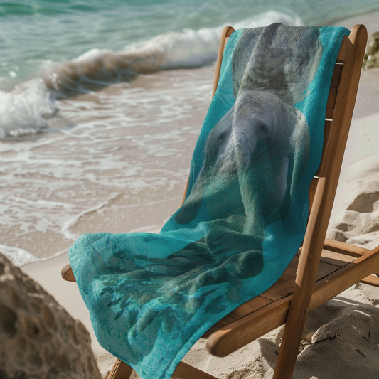 Manatee and Fish Beach Towel, beach towel on chair