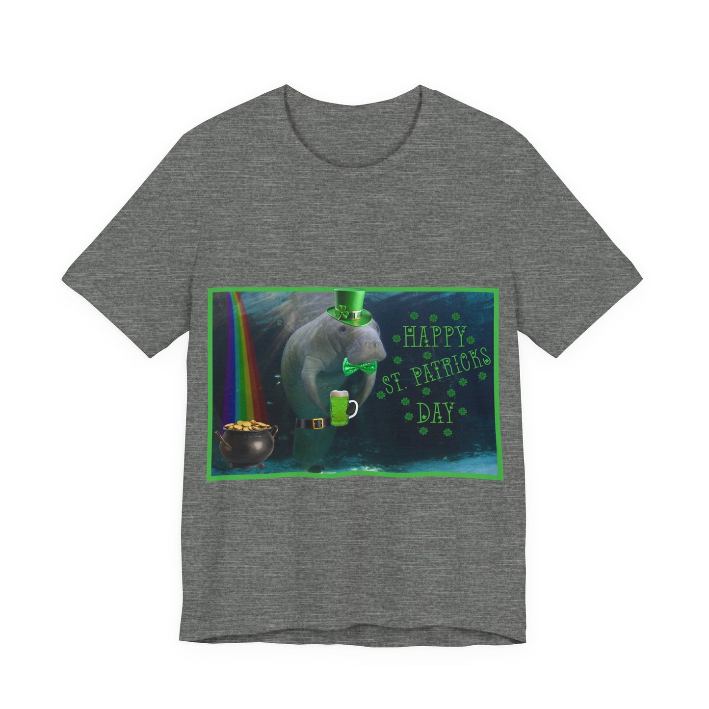Happy St Patrick's Day Manatee Tee, grey t-shirt