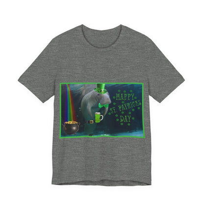 Happy St Patrick's Day Manatee Tee, grey t-shirt