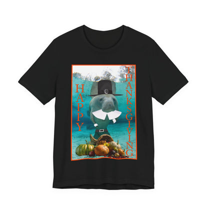 Happy Thanksgiving Manatee Tee, black t-shirt