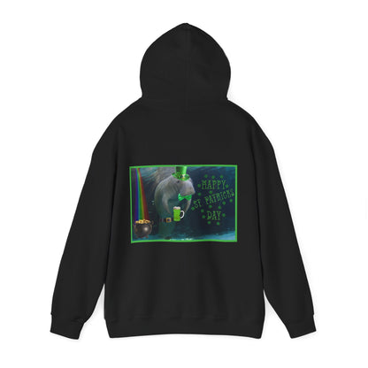 Happy St. Patrick's Day Manatee Hoodie, black hoodie back