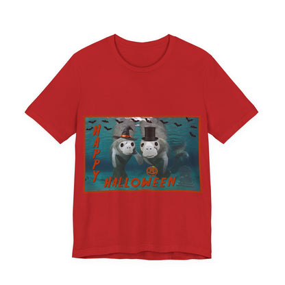 Happy Halloween Manatee Tee, red t-shirt