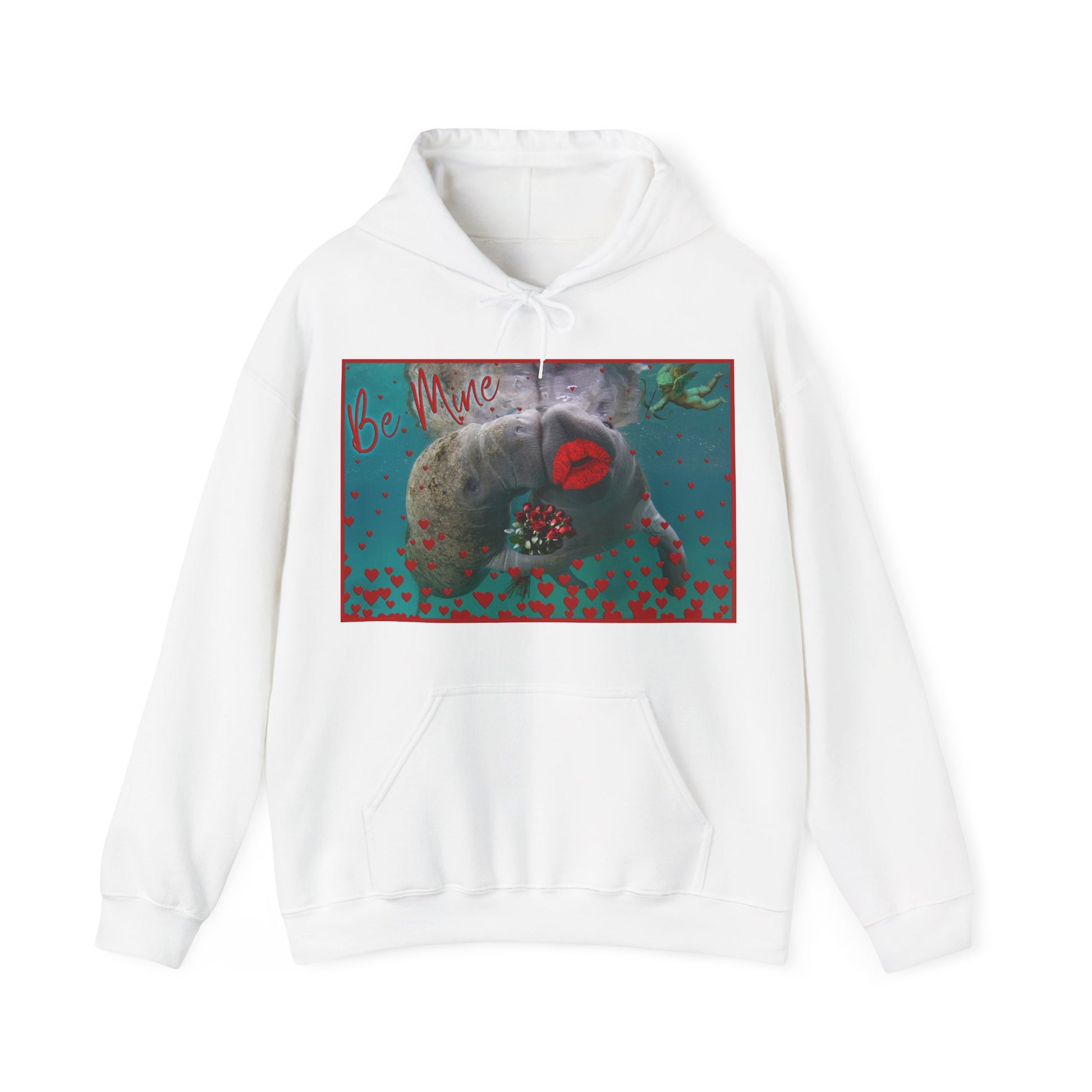 Happy Valentines Day Manatee Hoodie, white hoodie front