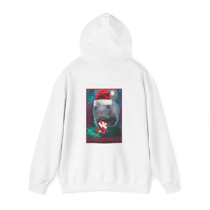 Merry Christmas Manatee Hoodie, white hoodie back