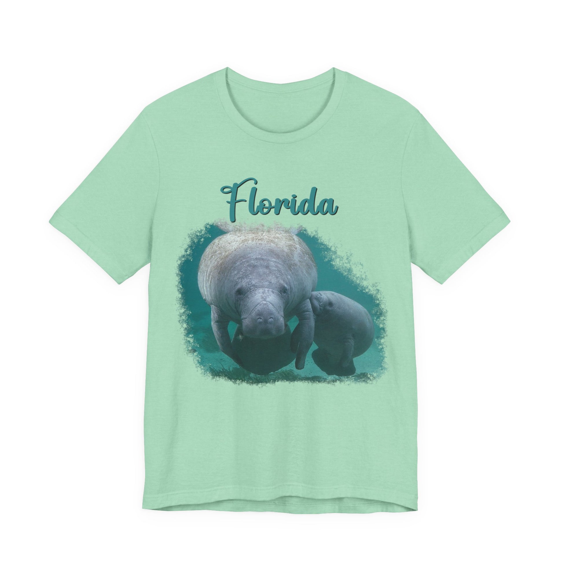 Manatee and Calf feeding Tee, light green t-shirt
