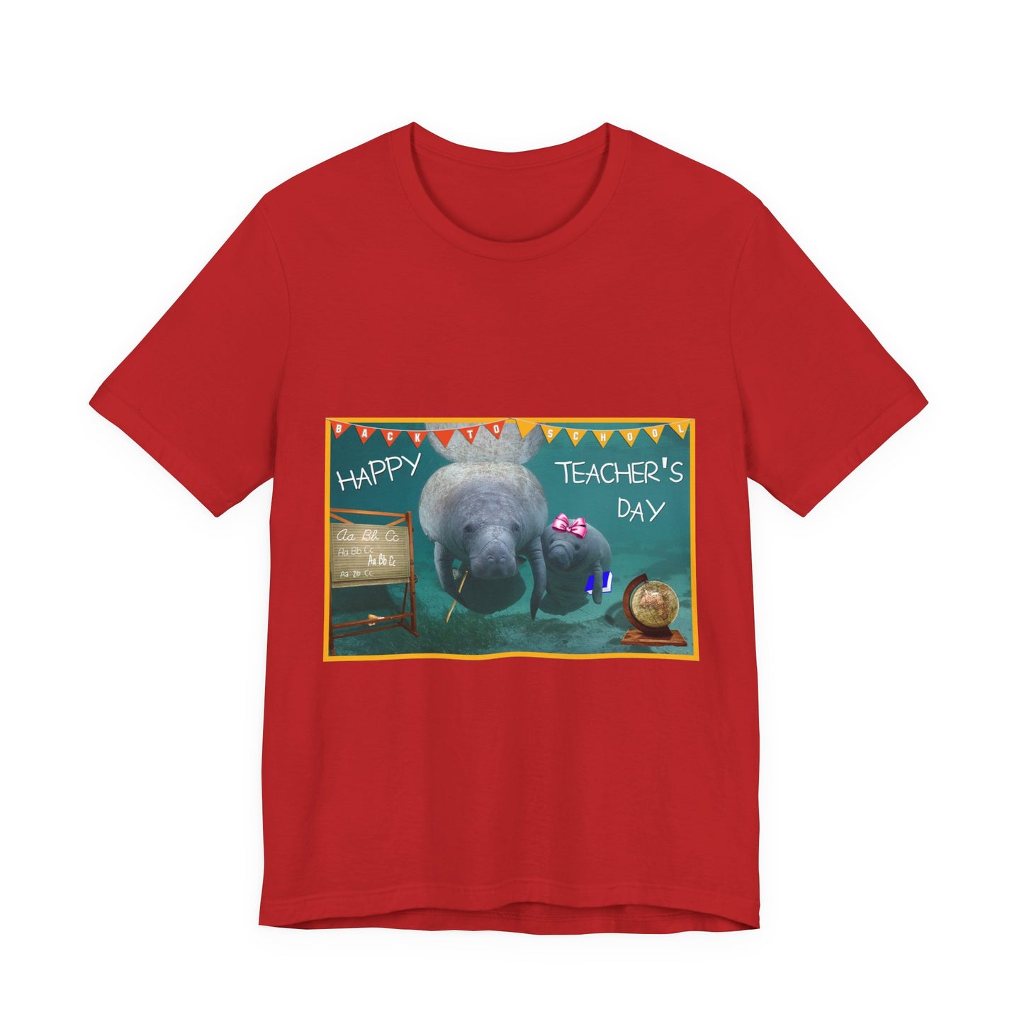 Happy Teacher's Day Manatee Tee, red t-shirt front