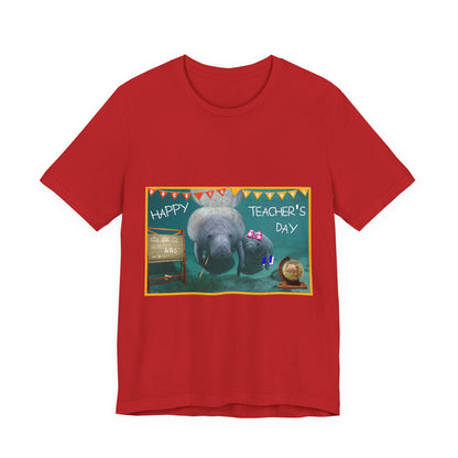 Happy Teacher's Day Manatee Tee, red t-shirt front