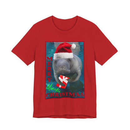 Merry Christmas Manatee Tee, red t-shirt