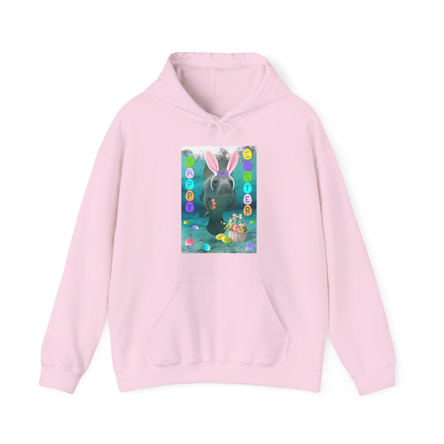 Happy Easter Manatee Hoodie, pink hoodie front