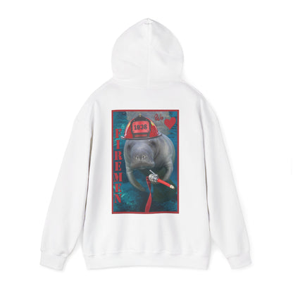 Fireman Manatee Hoodie, white hoodie back