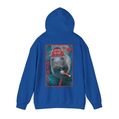 Fireman Manatee Hoodie, blue hoodie back