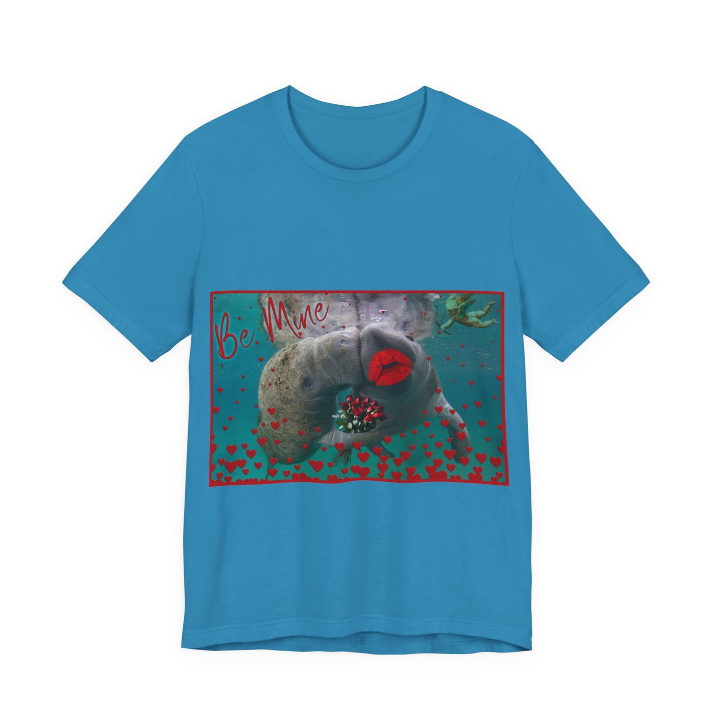 Happy Valentines Day Manatee Tee, blue t-shirt