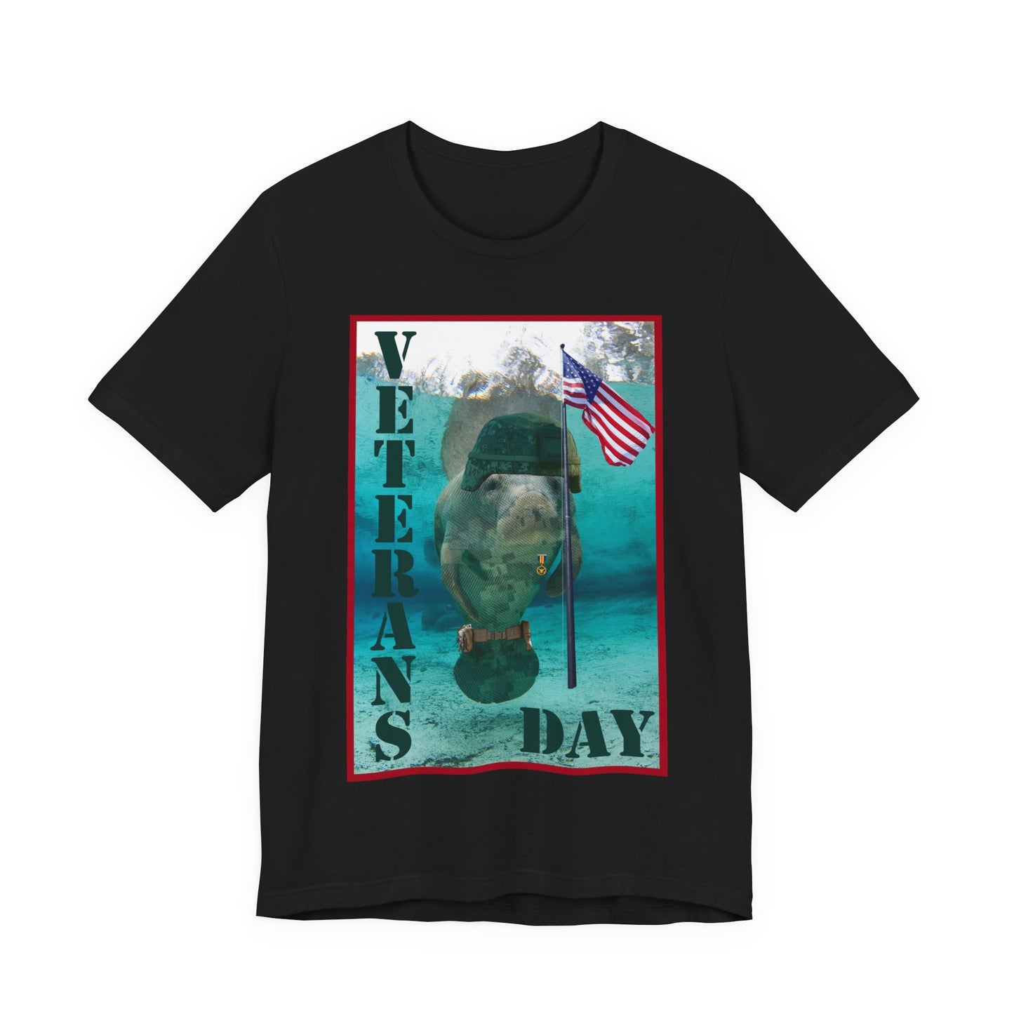 Veteran's Day Manatee Tee, black t-shirt