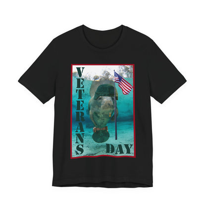 Veteran's Day Manatee Tee, black t-shirt