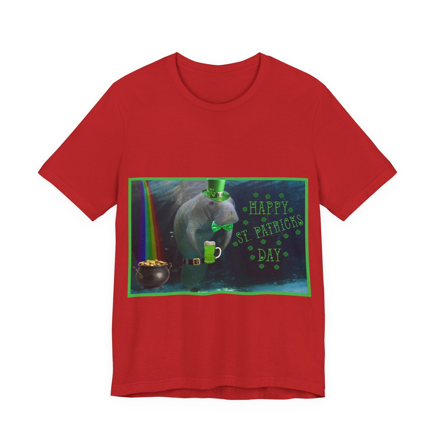 Happy St Patrick's Day Manatee Tee, red t-shirt