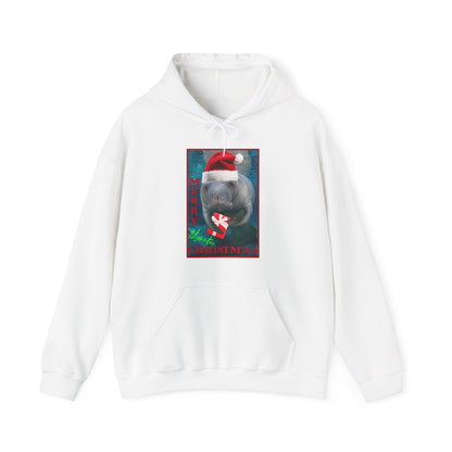 Merry Christmas Manatee Hoodie, white hoodie front