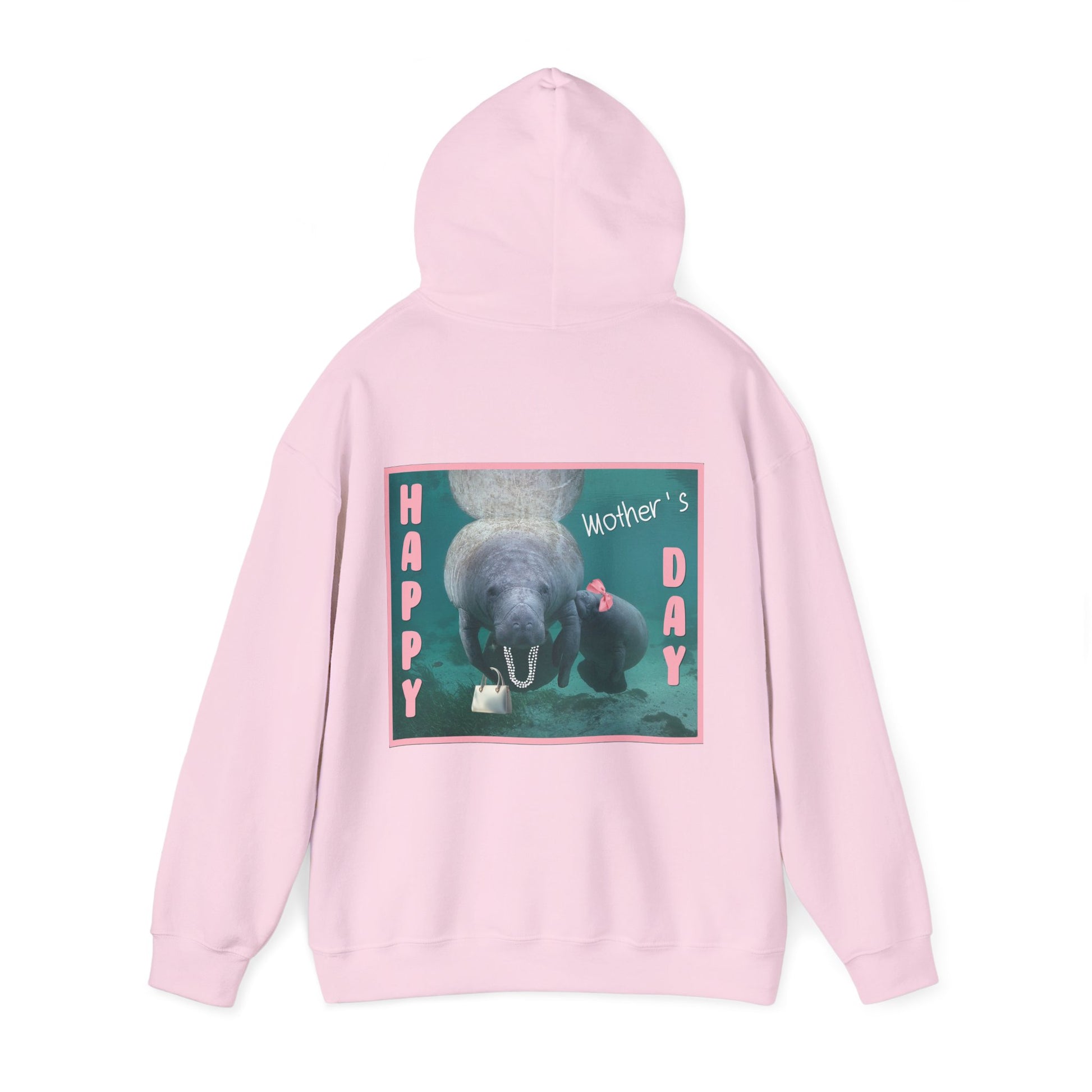 Happy Mother's Day Manatee Hoodie, pink hoodie back