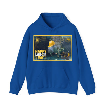 Happy Labor Day Manatee Hoodie, blue hoodie front