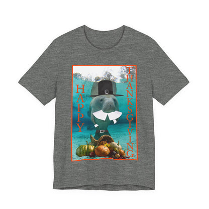 Happy Thanksgiving Manatee Tee, grey t-shirt