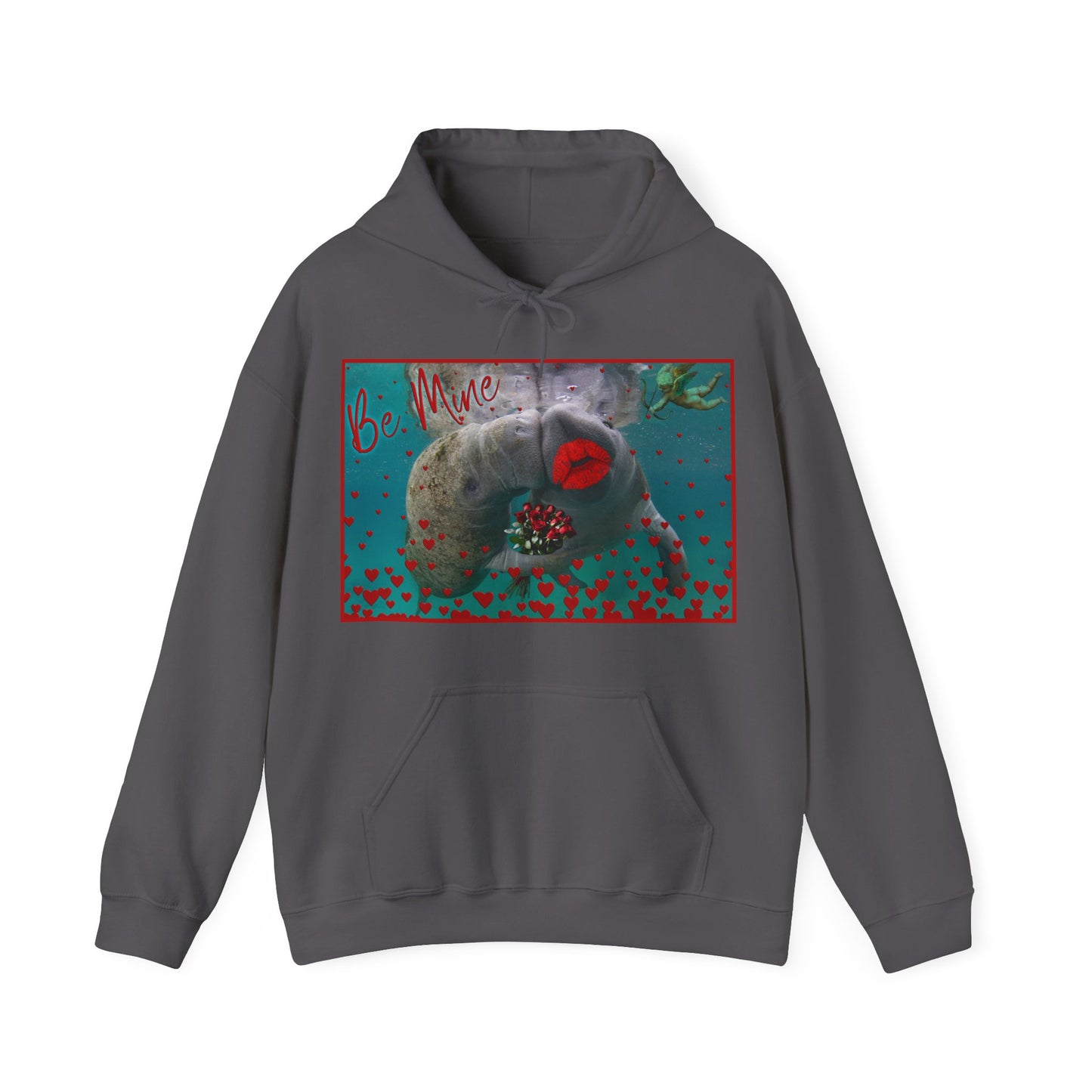 Happy Valentines Day Manatee Hoodie, grey hoodie front
