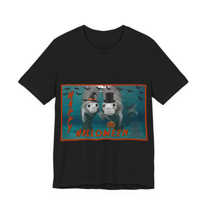 Happy Halloween Manatee Tee, black t-shirt