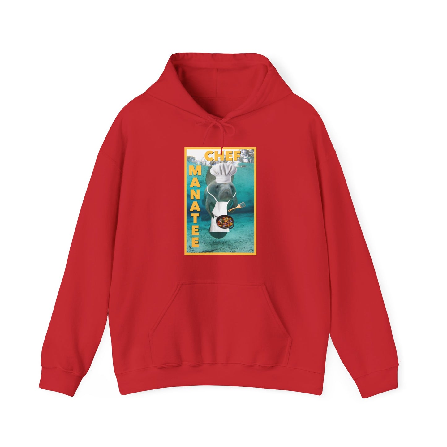 Chef Manatee Hoodie, red hoodie front