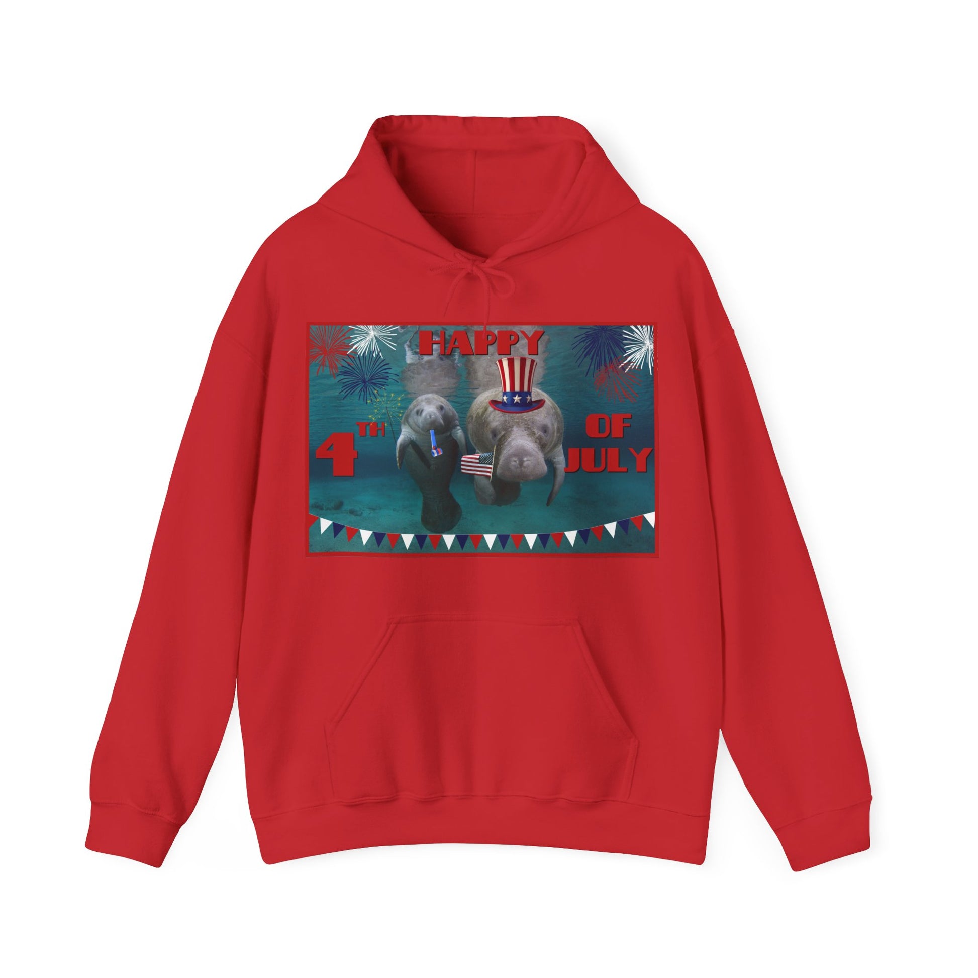 Happy 4th of July Manatee Hoodie, red hoodie front