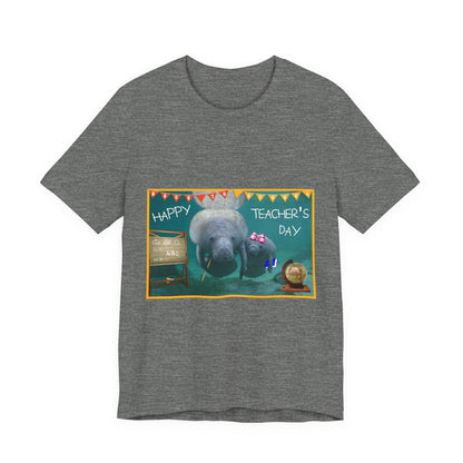 Happy Teacher's Day Manatee Tee, grey t-shirt front